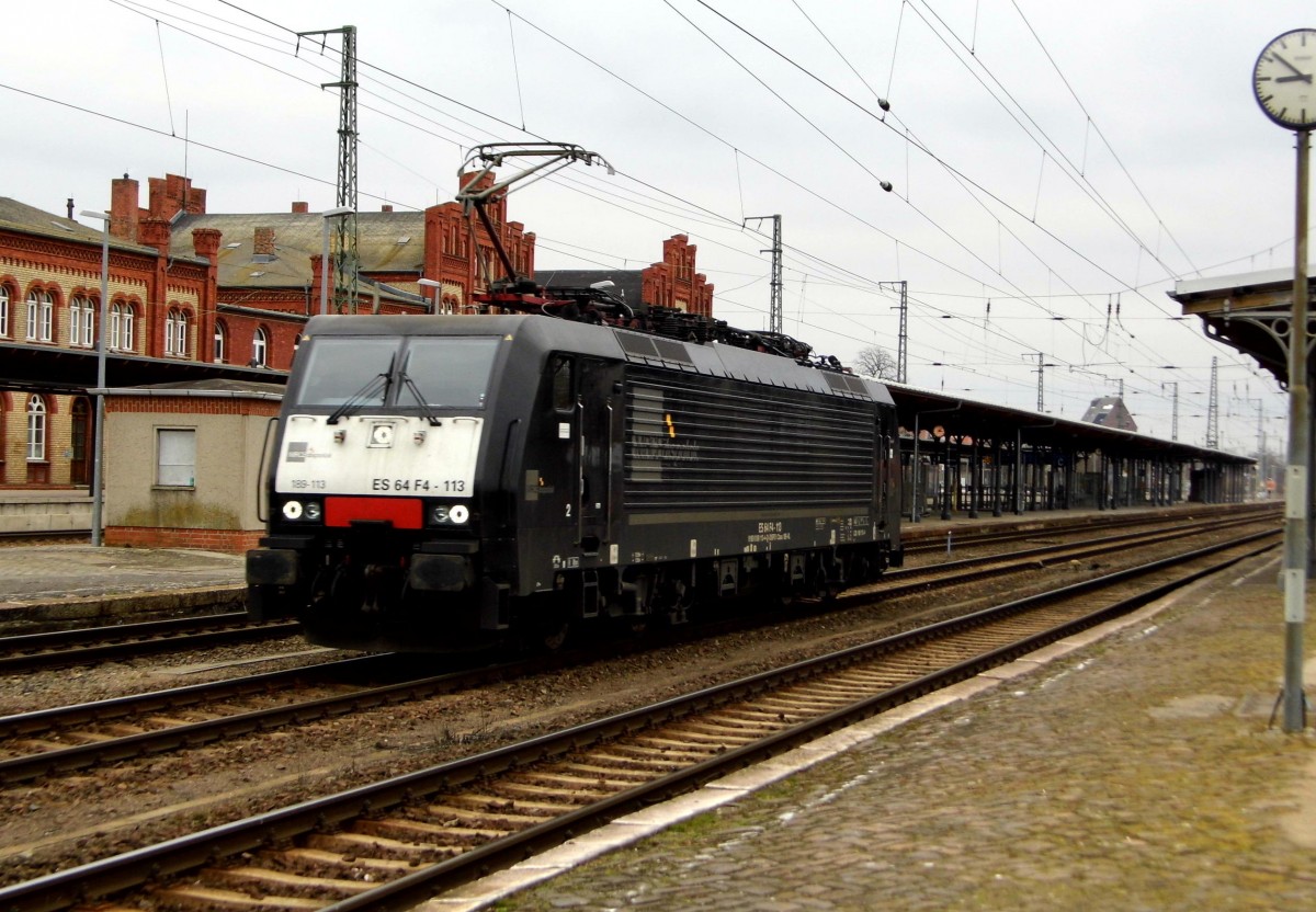 Am 12.03.2016 kam die 189 113  von der  LTE Logistik (MRCE Dispolok)  aus Richtung Magdeburg nach Stendal und fuhr weiter in Richtung Wittenberge.