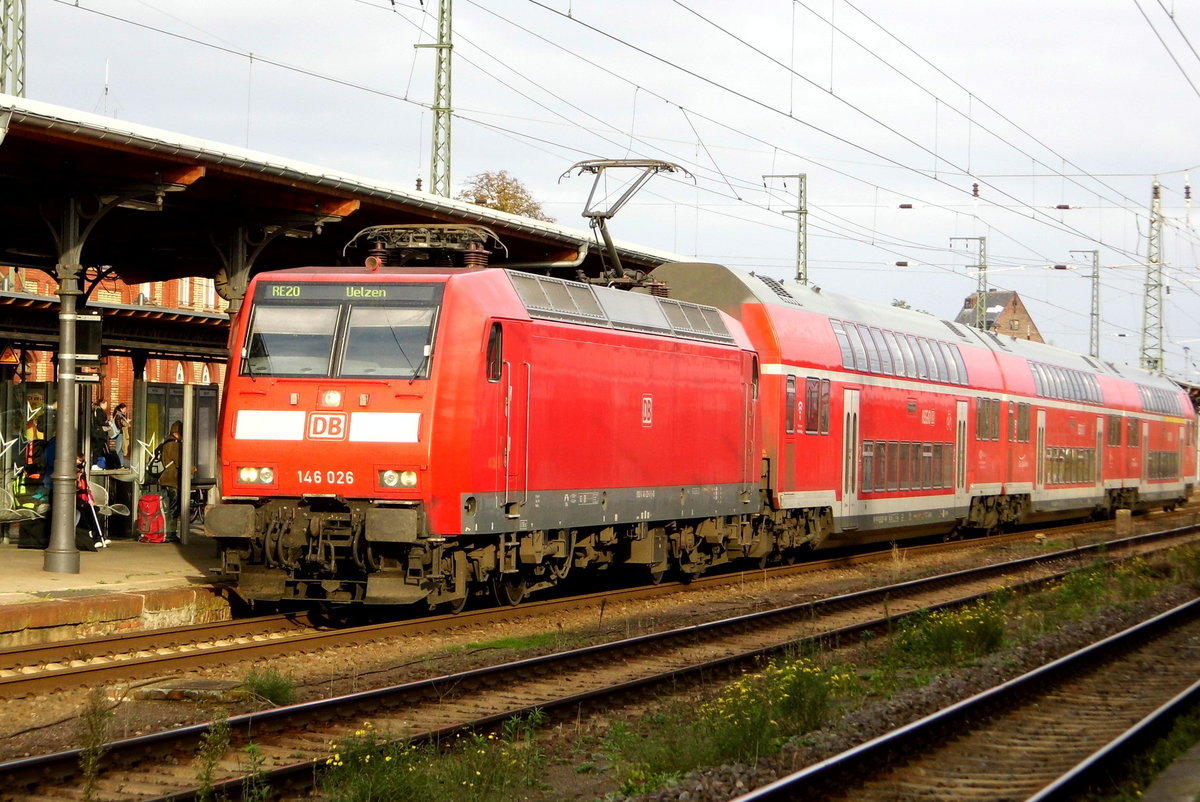Am 13.10.2017 kam die 146 026 von  DB Regio aus Richtung Magdeburg nach Stendal und fuhr weiter in Richtung Uelzen.