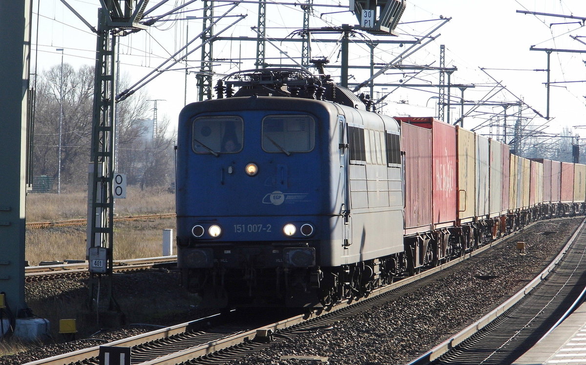 Am 15.02.2019 kam die 151 007-2 von der  EGP – Eisenbahngesellschaft Potsdam.   aus Richtung Stendal nach Wittenberge und fuhr weiter in Richtung Hamburg.