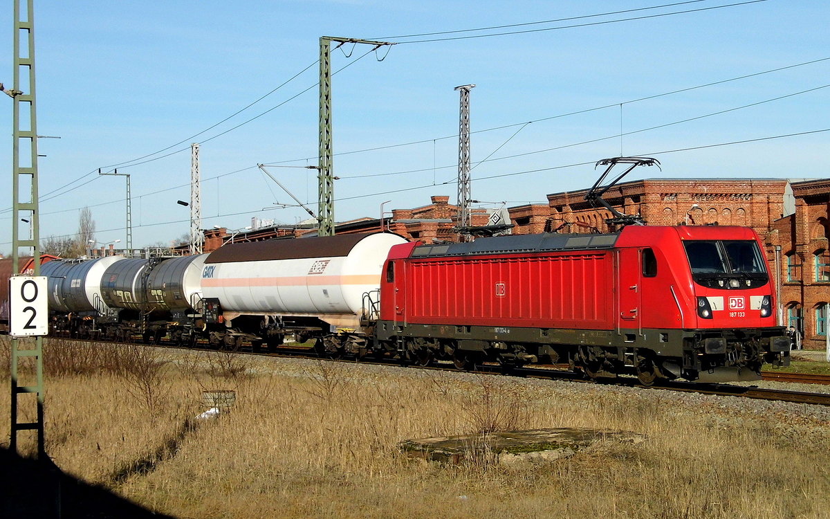 Am 15.02.2019 stand die 187 133-4 von DB Cargo Deutschland AG, in Wittenberge .