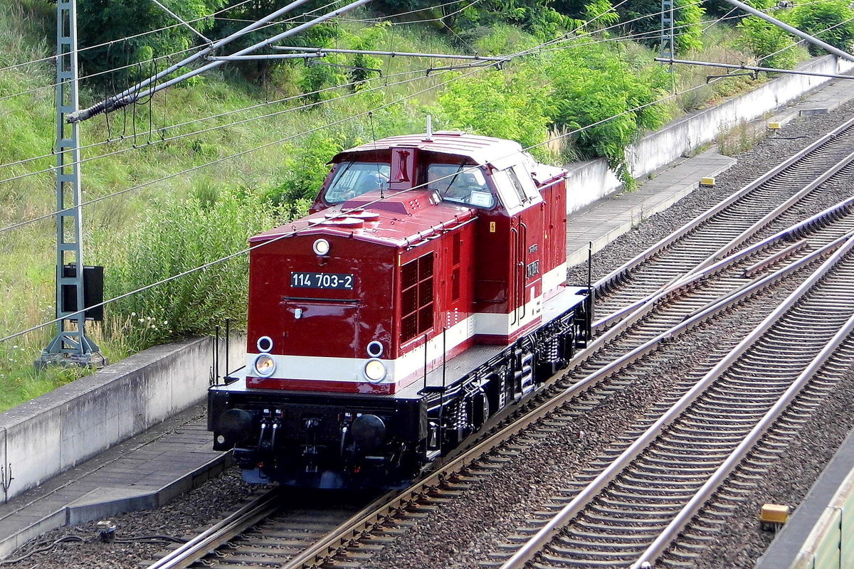 Am 15.08.2017 fuhr die  114 703-2 (ex 202 703-5-112 703-4 ) von der MTEG - Muldental-Eisenbahnverkehrsgesellschaft mbH, (PRESS)  von  Stendal nach Gardelegen .



  