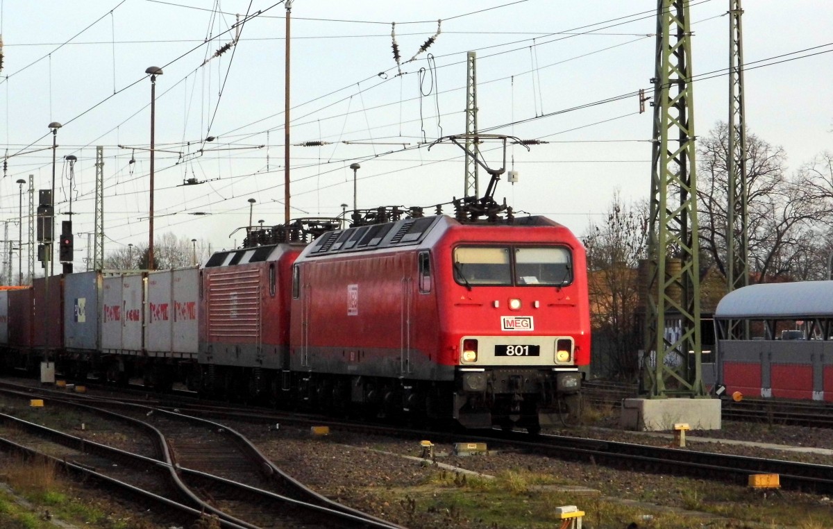 Am 17.01.2015 kamen die 156 001-0 (801) und die 143 851-4 (603) von der MEG aus Richtung Magdeburg nach Stendal und fuhr weiter in Richtung Wittenberge.