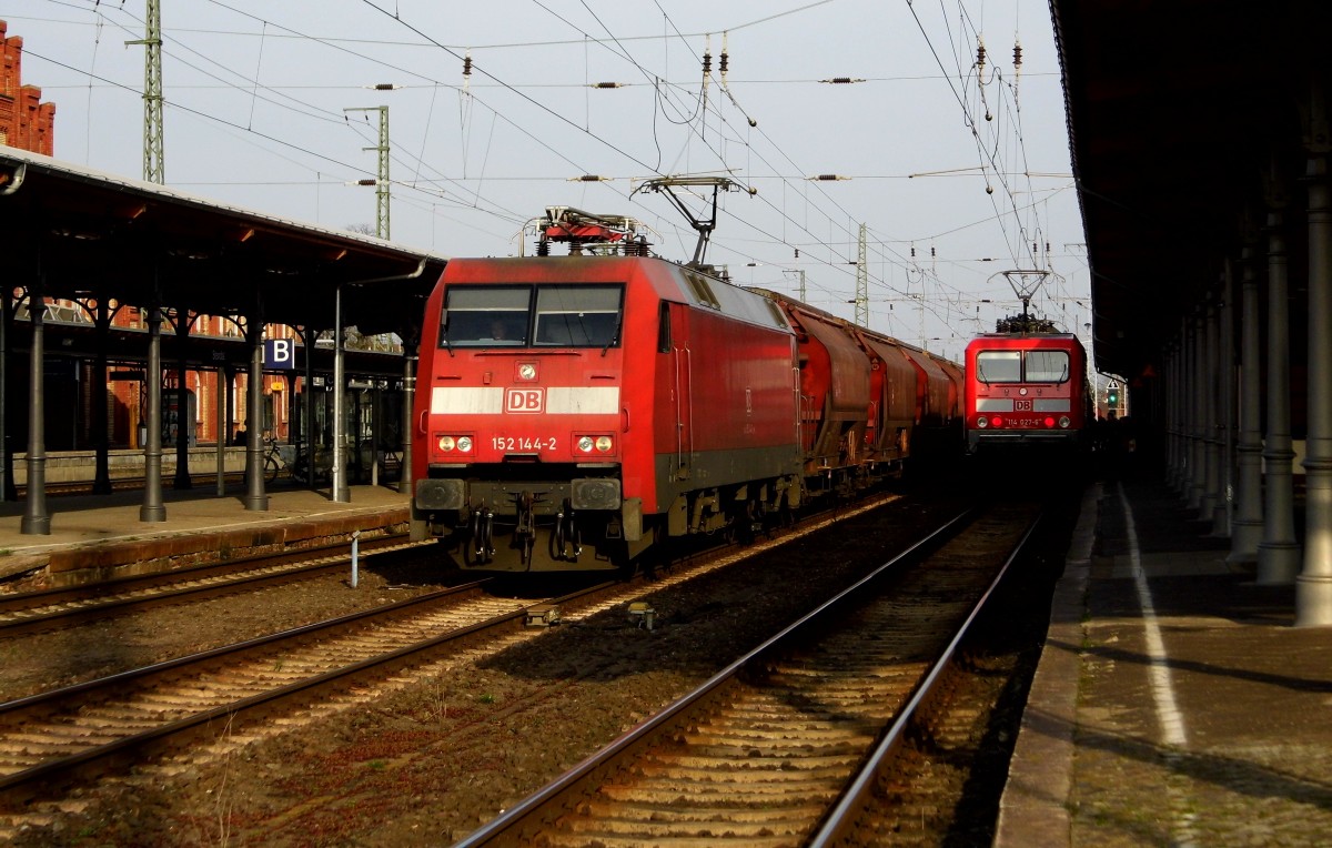 Am 17.03.2015 kam die 152 144-2 von der DB aus Richtung Magdeburg nach Stendal und fuhr weiter in Richtung Wittenberge .