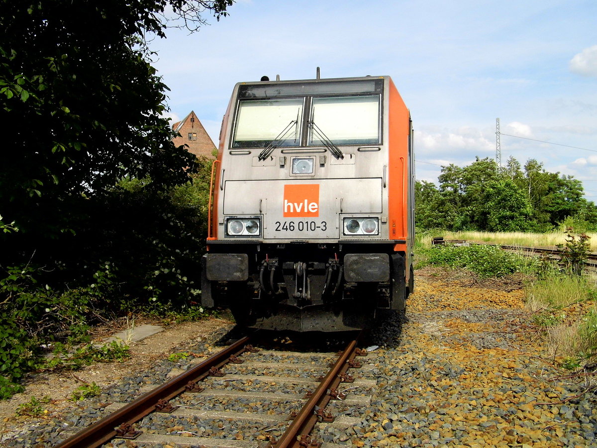 Am 17.06.2018 war die 246 010-3 von der  hvle - Havelländische Eisenbahn AG, in Stendal abgestellt.