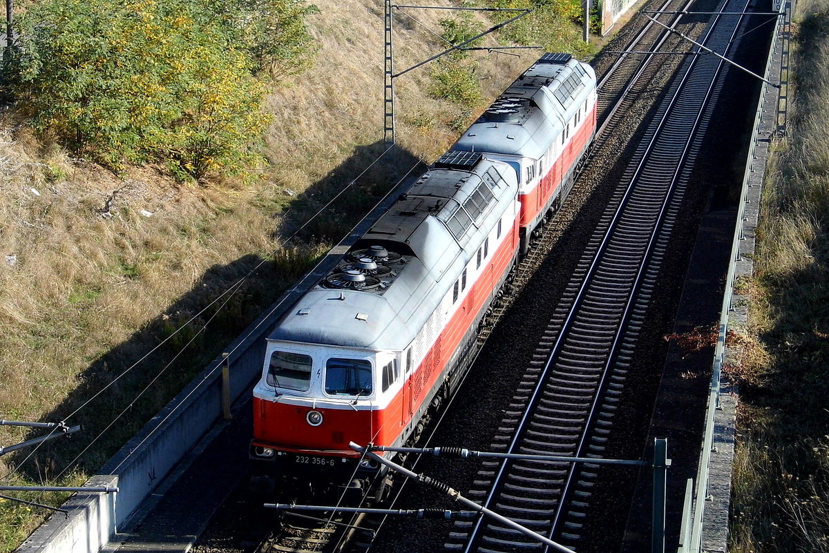 Am 17.10.2018 fuhren die 232 356-6 und die 232 333-5 von der  WFL - Wedler Franz Logistik GmbH & Co. KG,  von Stendal in Richtung Braunschweig.