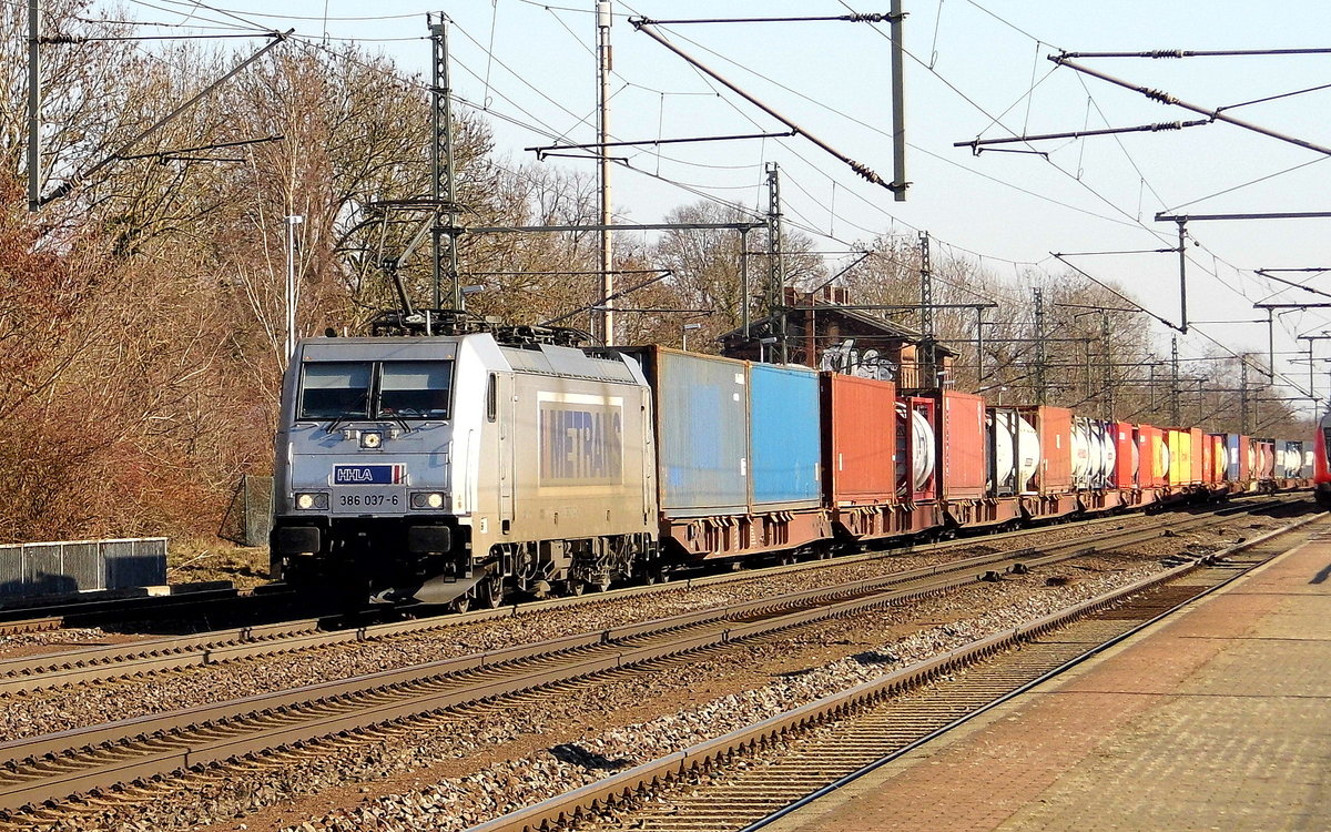 Am 18.02.2019 kam die 386 037-6 von METRANS aus Richtung Magdeburg nach Niederndodeleben und fuhr weiter in Richtung Braunschweig .