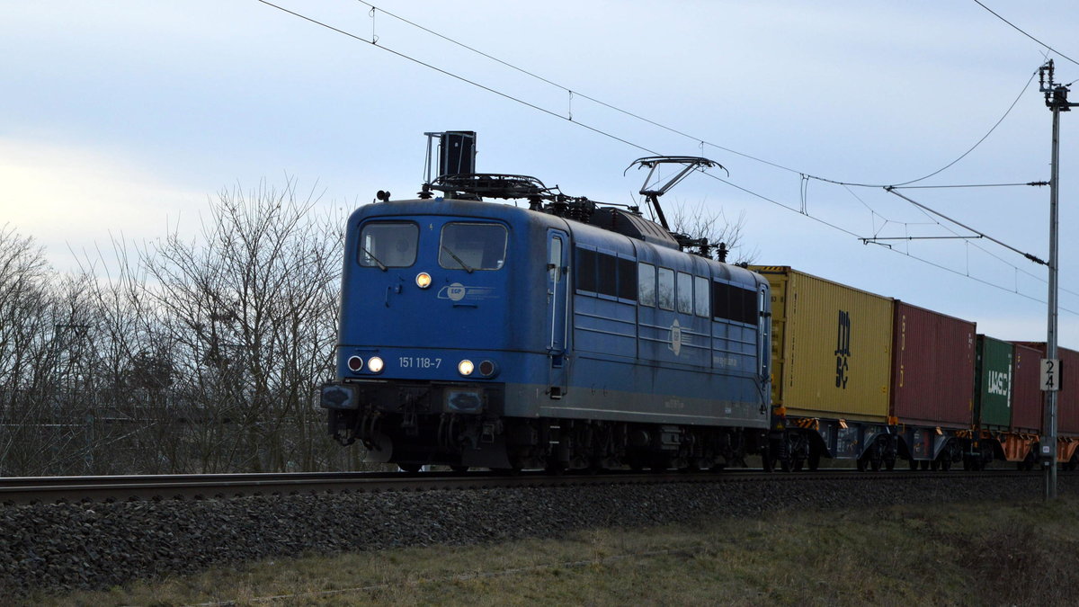 Am 18.02.2021 kam die 151 118-7 von der  EGP aus Richtung  Salzwedel und fuhr weiter in Richtung Stendal .