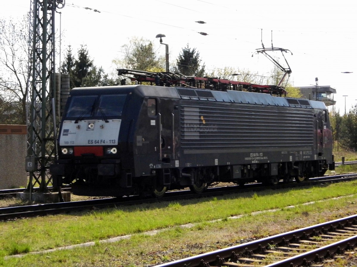 Am 18.04.2015 Rangierfahrt von der 189 113 von der LTE Logistik (MRCE dispolok) in Stendal .