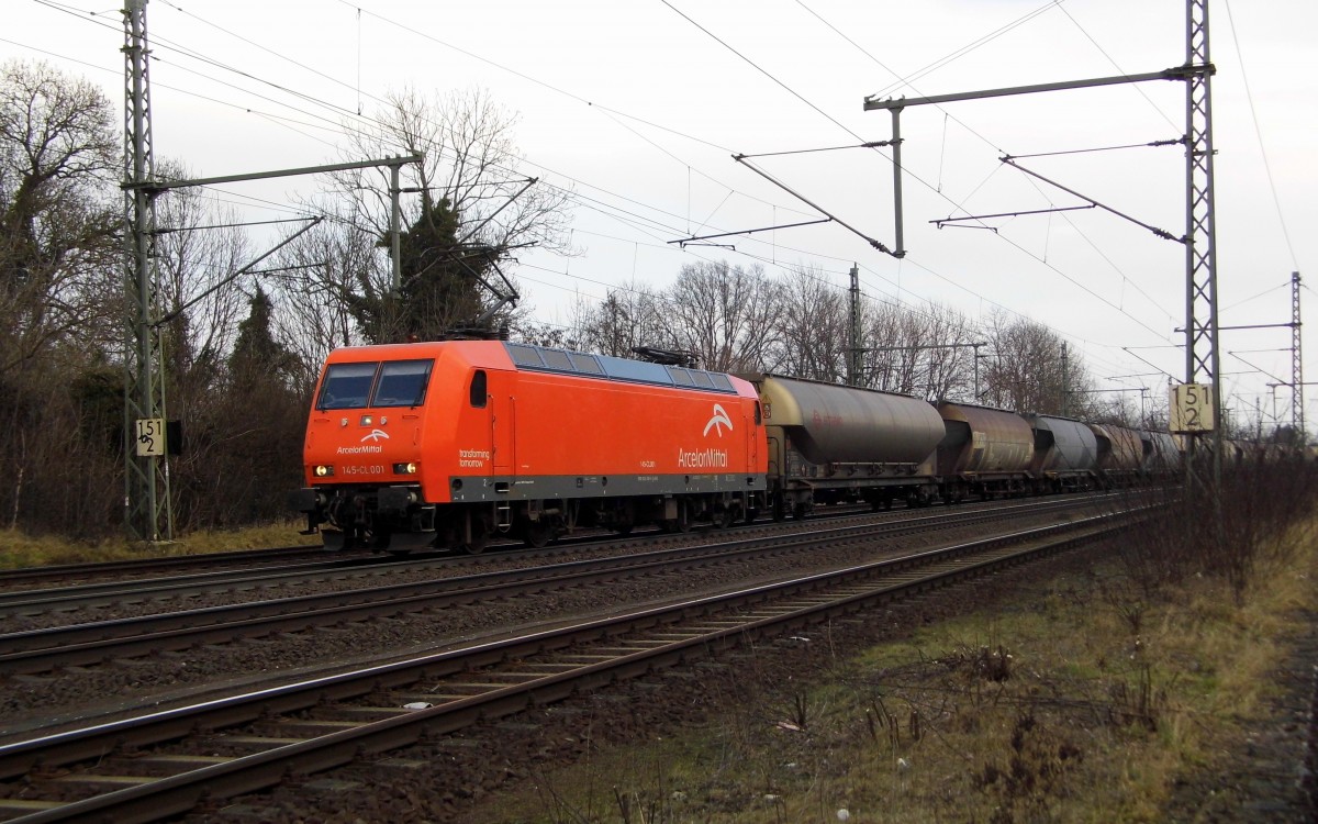 Am 20.02.2015 kam die 145-CL001 von der ArcelorMittal aus Richtung Magdeburg nach Niederndodeleben und fuhr weiter in Richtung Braunschweig .
