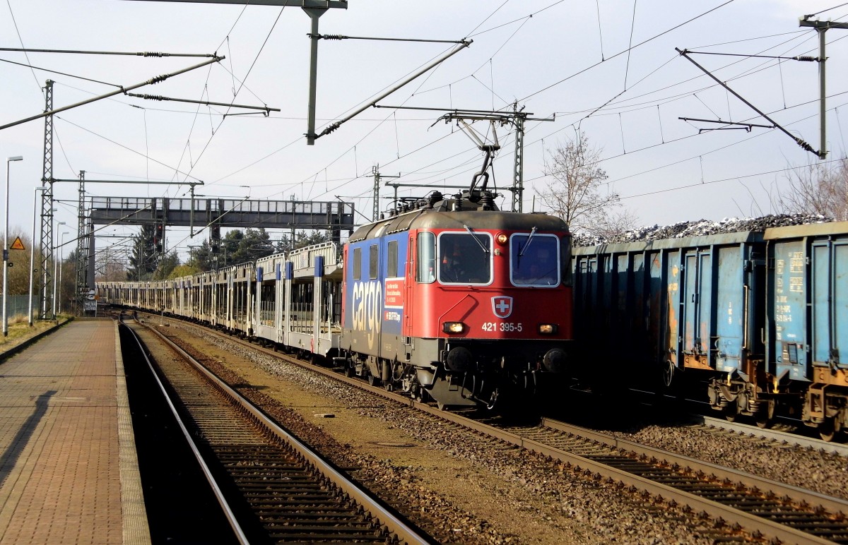 Am 20.02.2015 kam die 421 395-5 von der SBB Cargo aus Richtung Braunschweig nach Niederndodeleben und fuhr weiter in Richtung Magdeburg .