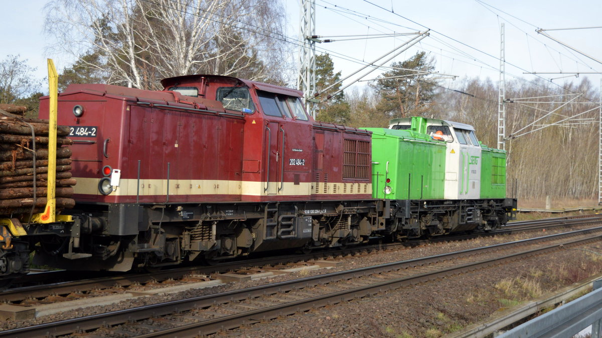 Am 20.02.2021 fuhren die 202 484-2 von der SETG ( CLR - Cargo Logistik Rail-Service GmbH,) und die  202 494-1 von der SETG - SRA   von Borstel nach Niedergörne .