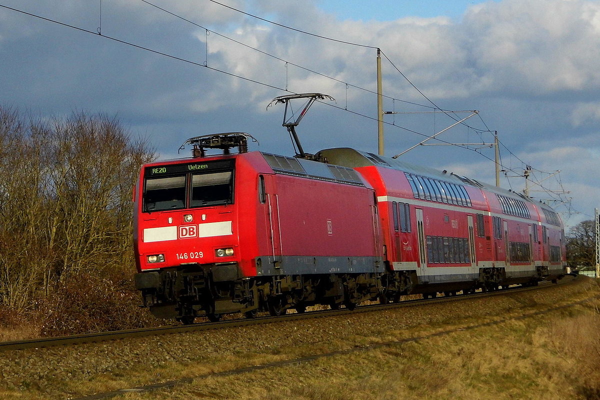 Am 20.03.2018 fuhr die 146 029 von   DB Regio von Stendal   nach Uelzen .