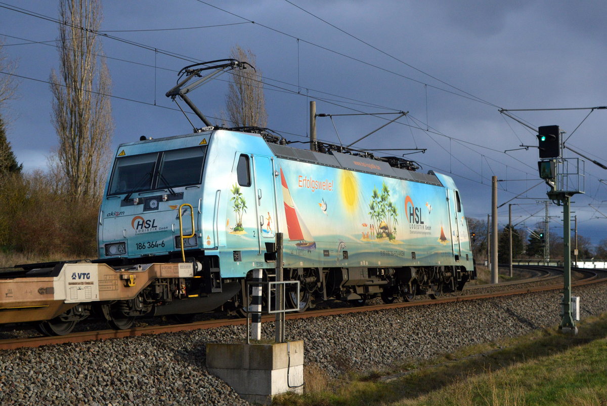 Am 21.01.2021 kam die  186 364-6 von der  HSL Logistik GmbH, (AKIEM SAS,) aus Richtung Wittenberge und fuhr weiter in Richtung Stendal .