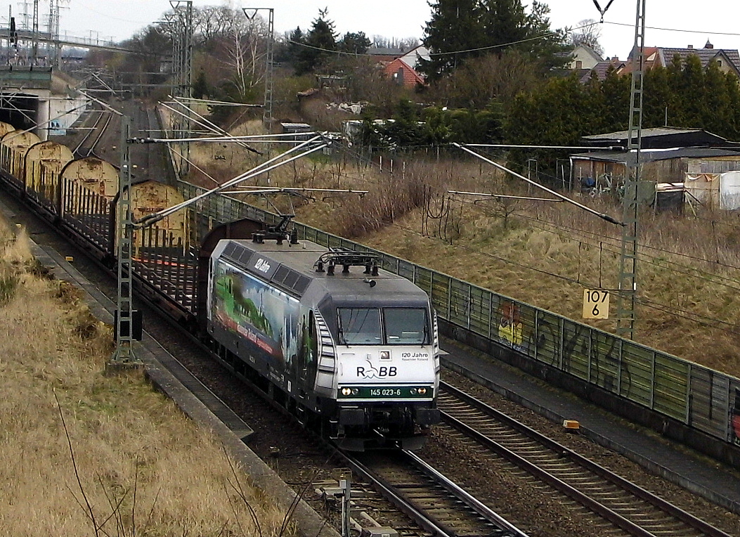 Am 21.03.2017 kam die 145 023-6 von der PRESS  aus Richtung Stendal und fuhr weiter in Richtung Braunschweig .