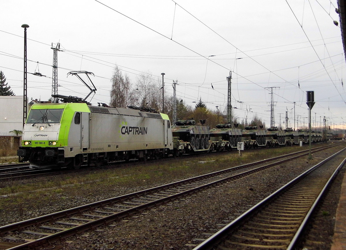 Am 21.03.2017 kam die 185 580-8 von CAPTRAIN aus Richtung Braunschweig nach Stendal und fuhr weiter in Richtung Berlin .