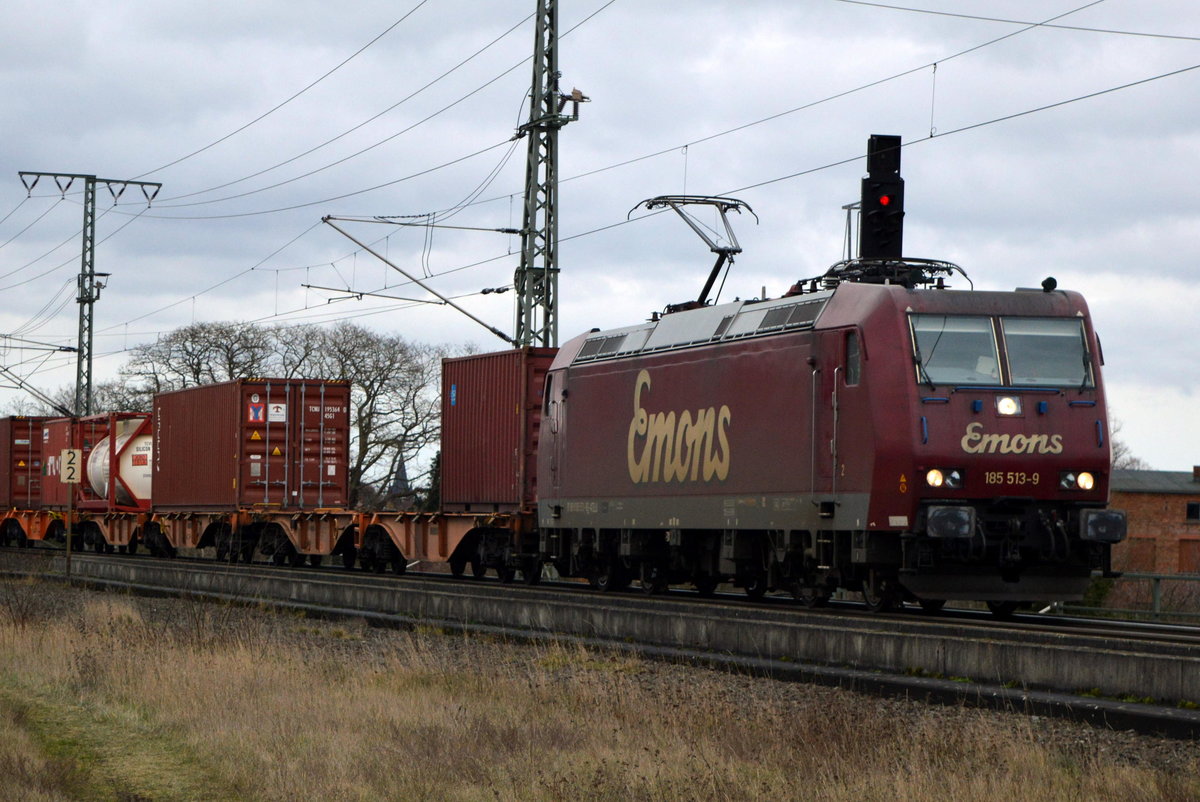 Am 22.01.2021 kam die  185 513-9 von Emons Bahntransporte GmbH,  aus Richtung Stendal und fuhr weiter in Richtung Salzwedel .