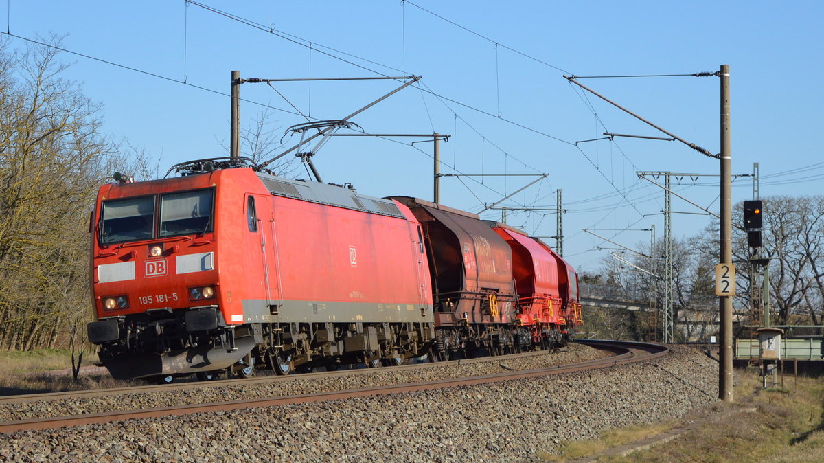 Am 22.02.2021 kam die 185 181-5 von DB Cargo Deutschland AG, aus Richtung Stendal und fuhr weiter in Richtung Wittenberge .