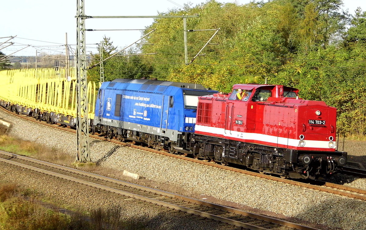 Am 22.10.2017 fuhren die 114 703-2 und die 246 049-2    von Niedergörne  nach Stendal .