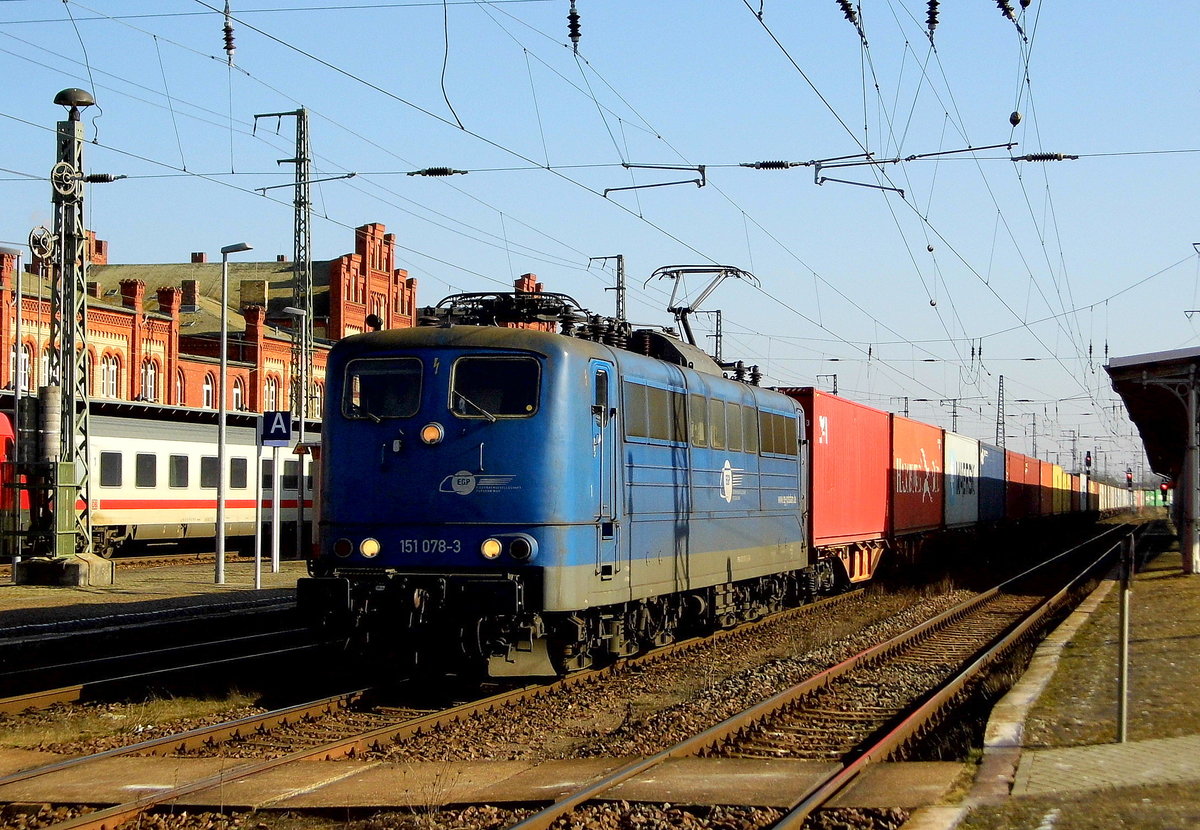 Am 23.02.2018 kam die 151 078-3 von der  EGP – Eisenbahngesellschaft Potsdam,   aus Richtung Magdeburg nach Stendal und fuhr weiter  in Richtung Salzwedel . 
