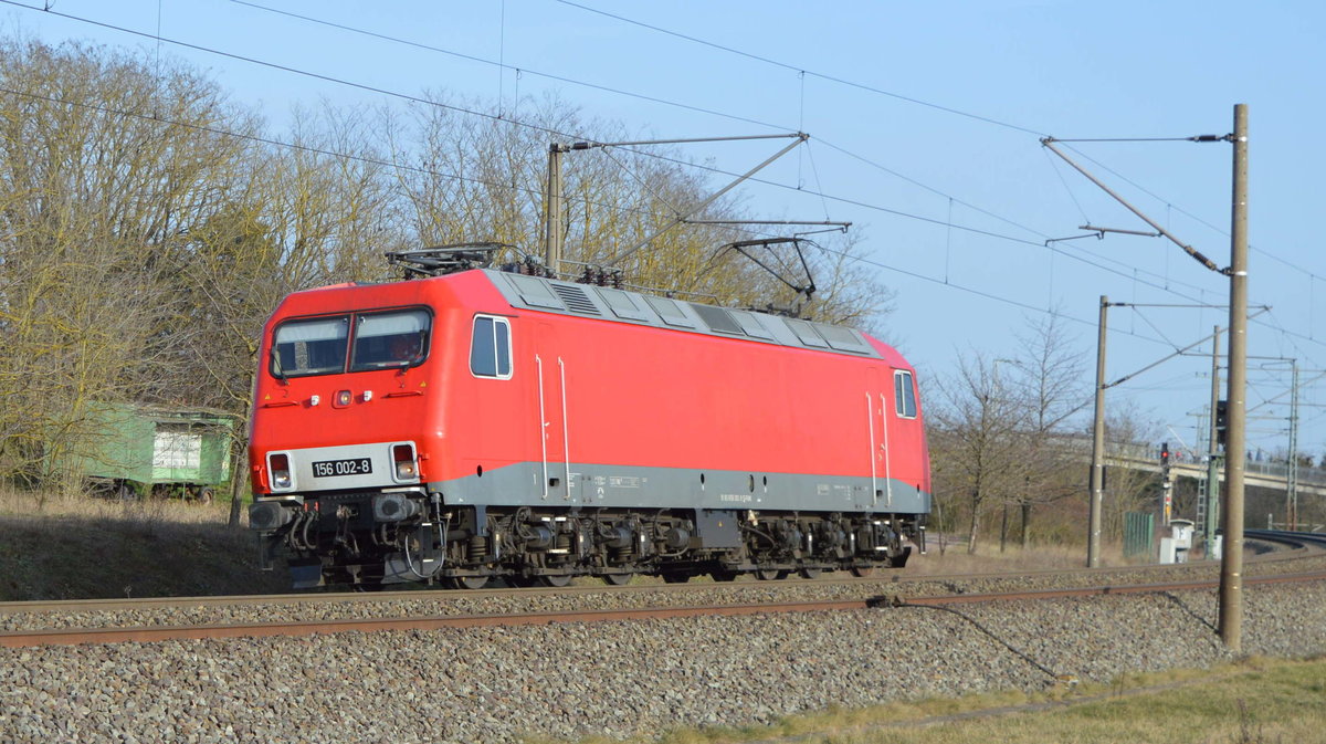 Am 23.02.2021 kam die 156 002-8 von der FWK - Fahrzeugwerk Karsdorf GmbH & Co. KG, aus Richtung Stendal und fuhr weiter in Richtung Wittenberge .