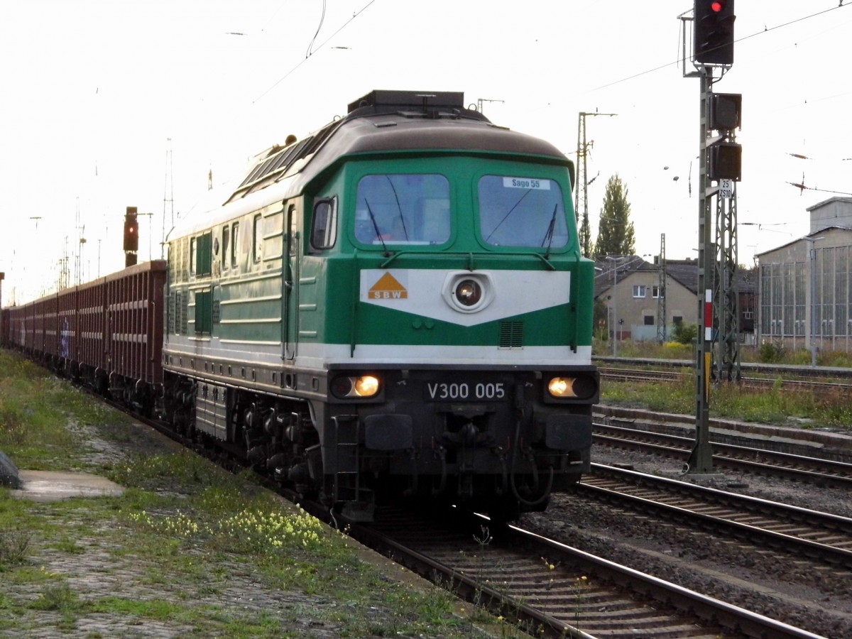 Am 24.09.2015 kam die V300 005 von der SBW aus Richtung Wittenberge nach Stendal und fuhr weiter in Richtung Magdeburg .