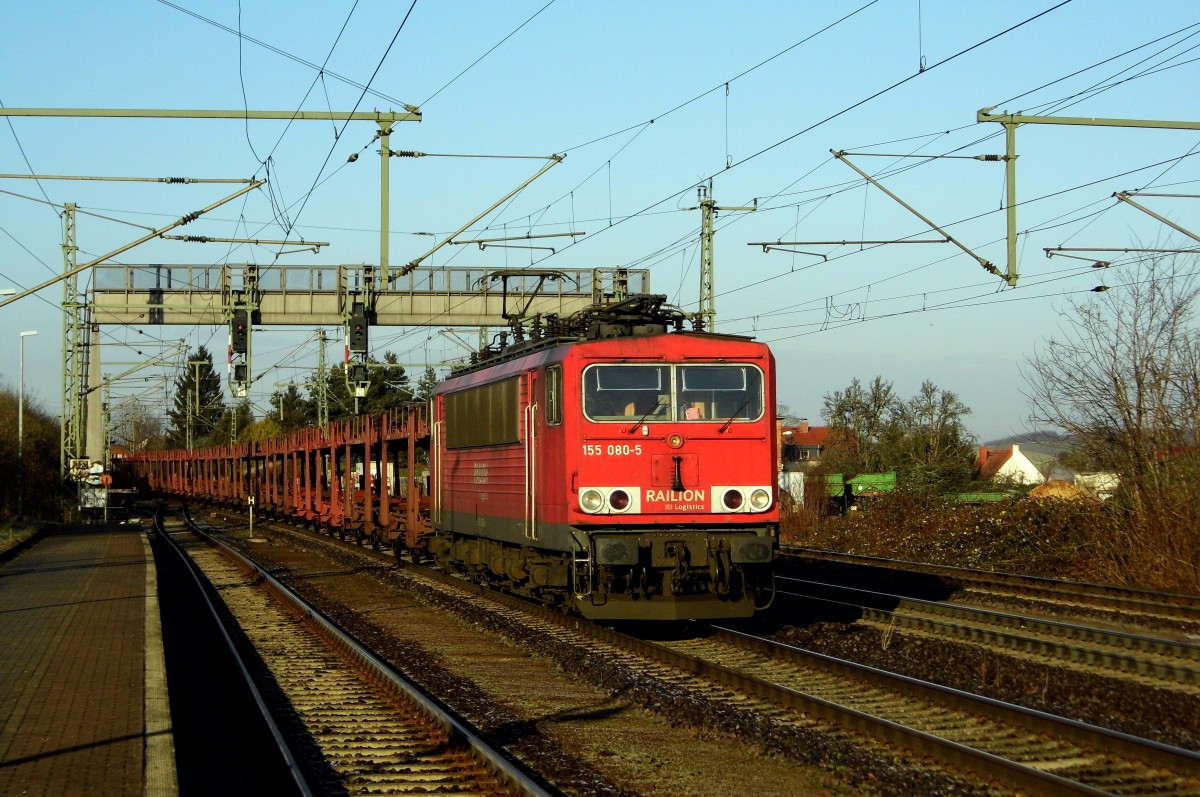 Am 26.02.2015 kam die 155 080-5 von der Railion aus Richtung Braunschweig nach Niederndodeleben und fuhr weiter in Richtung Magdeburg .