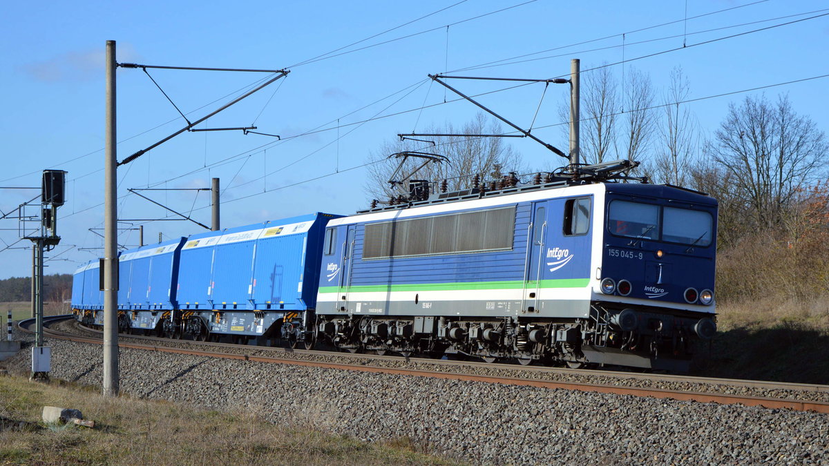 Am 26.02.2021 fuhr die 155 045-9 von der IntEgro Verkehr GmbH,- PRESS von Borstel nach Stendal .