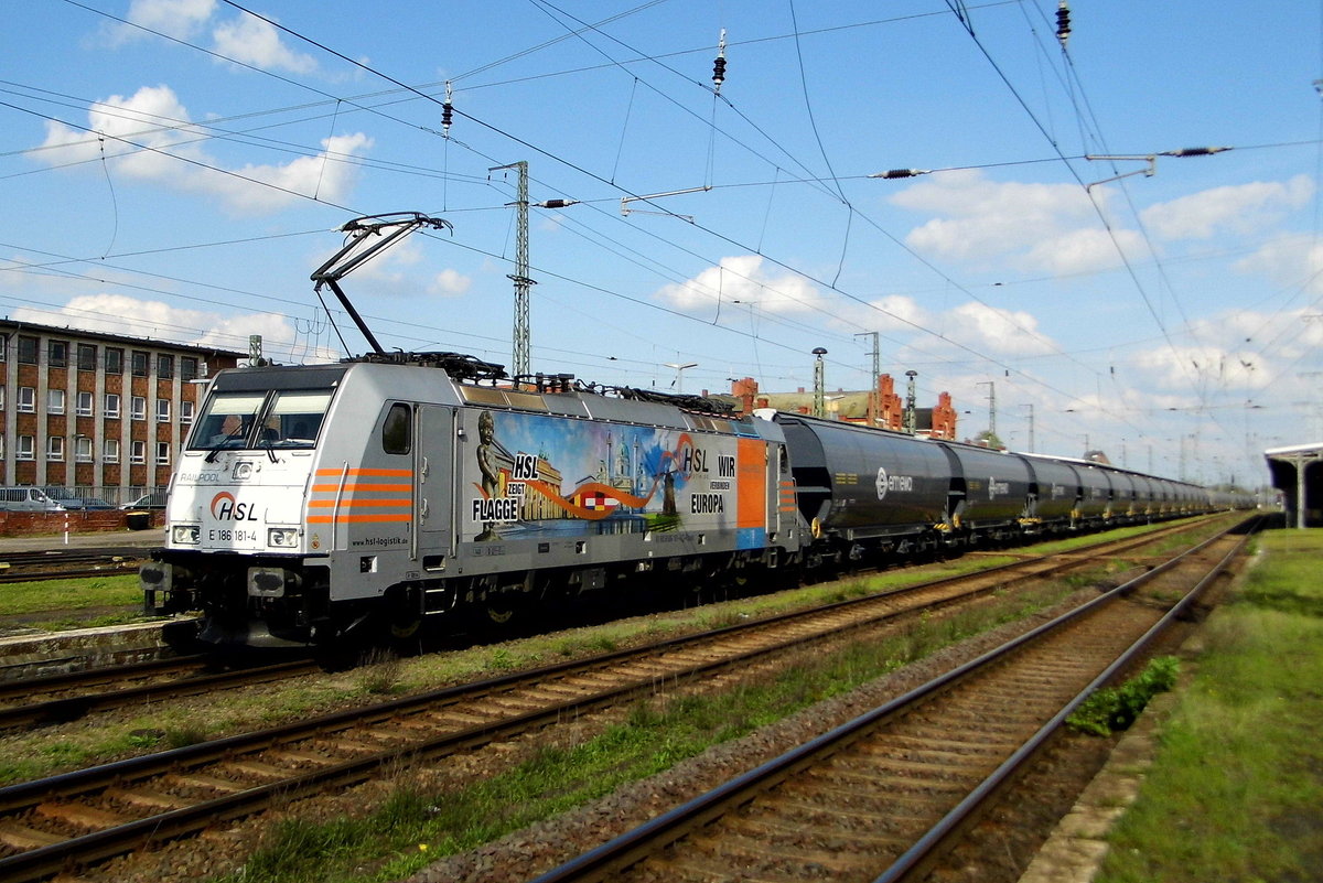 Am 27.04.2018 kam die 186 181-4   von der  HSL Logistik GmbH, (Railpool)  aus Richtung Magdeburg nach Stendal und fuhr weiter in Richtung Salzwedel . 