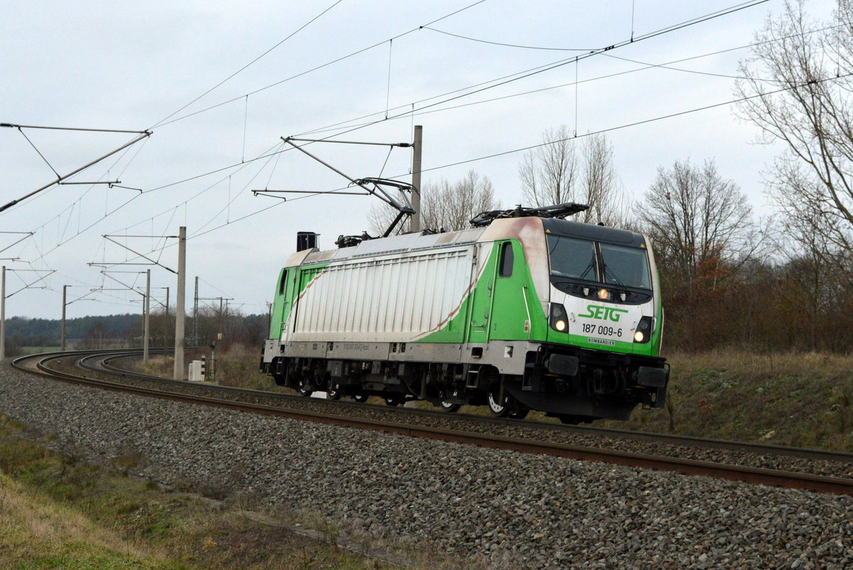 Am 28.01.2021 fuhr die 187 009-6 von der SETG (Railpool) von Borstel   nach Stendal.