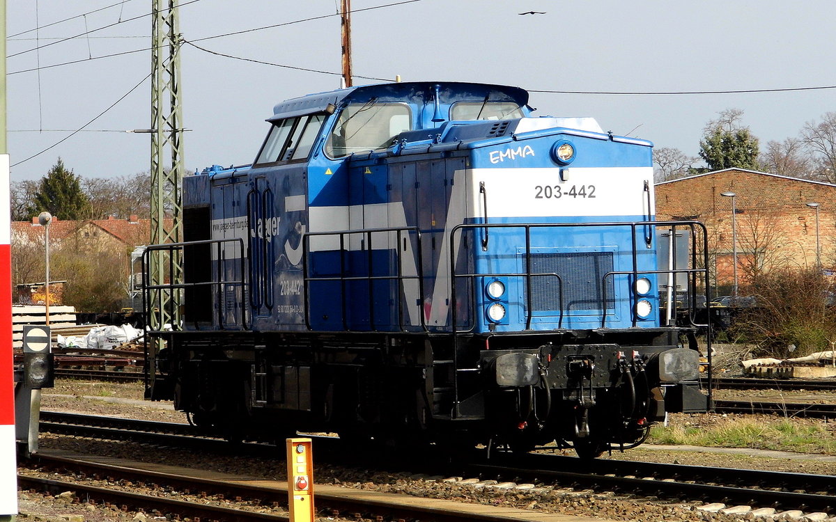 Am 29.03.2019 fuhr die 203-442 (203 154-0)   von der   JUV - Jaeger Umwelt + Verkehr GmbH + Co KG . von Stendal in Richtung Magdeburg .