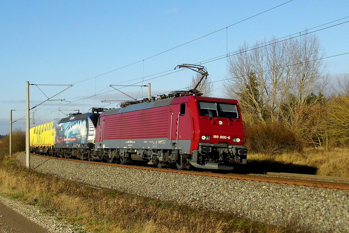 Am 29.11.2017 fuhr die 189 800-6 und die 145 023-6  von der PRESS von Borstel nach Stendal und weiter nach Frankfurt (Oder) (G) .  