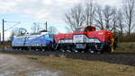 Am 11.03.2021 fuhren die 1002 042-2 von ALS - ALSTOM Lokomotiven Service GmbH , und die 145 030-7 von der PRESS von Borstel nach Stendal .