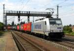 Am 1.08.2014 kam die 185 291-1 von der METRANS  aus Richtung Braunschweig nach Niederndodeleben und fuhr weiter in Richtung Magdeburg .