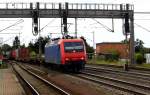 Am 22.08.2014 kam die 145 087-3 von der MRCE dispolok  eine ex Lok von der SBB Cargo aus Richtung Braunschweig nach Niederndodeleben und fuhr weiter in Richtung Magdeburg .