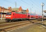Am 17.03.2016 kam die 146 026 von der DB aus Richtung Magdeburg nach Stendal und fuhr weiter in Richtung Uelzen .