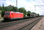 Am 3.06.2014 kam die 185 053-6 von der DB aus der Richtung Magdeburg nach Wefensleben und fuhr weiter in Richtung Helmstedt .