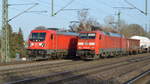 Am 25.02.2021   die 187 189 und die  152 042-8  von DB Cargo Deutschland AG,  in Niederndodeleben .