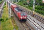 Am 7.07.2014 kam die 189 015-1 von der DB aus der Richtung Stendal und fuhr nach Wittenberge .