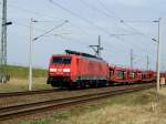 Am 14.04.2015 kam  die 189 012-8   von der DB aus der Richtung Stendal nach Demker und fuhr weiter in Richtung Magdeburg .